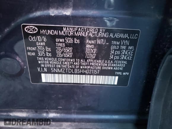 ✅ 2017 Hyundai Santa Fe 2.4L • VIN: 5NMZTDLB5HH021151 • Лот: 42315184. Опубликован ранее на Copart с пробегом 81 159 миль. Бесплатный доступ к архиву аукционных продаж из США и подробный отчёт об истории автомобиля на DreamBid. Изображение 13.