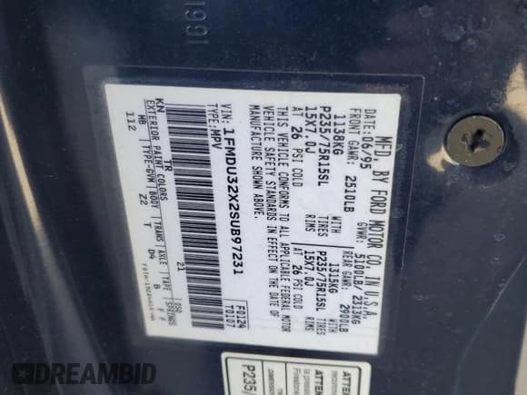 ✅ 1995 Ford Explorer Eddie Bauer • VIN: 1FMDU32X2SUB97231 • Lot: 92242785. Listed on Copart with 217,781 mi. Free auction sales archive from the USA and detailed vehicle history report at DreamBid. Image 12.