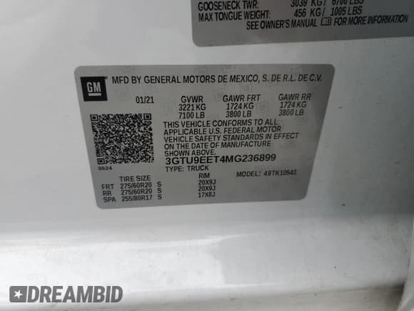 ✅ 2021 GMC Sierra 1500 AT4 • VIN: 3GTU9EET4MG236899 • Лот: 83910935. Опубликован ранее на Copart с пробегом Не указан. Бесплатный доступ к архиву аукционных продаж из США и подробный отчёт об истории автомобиля на DreamBid. Изображение 12.