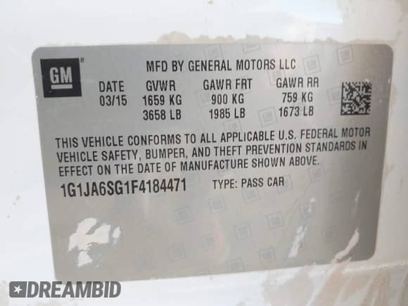 ✅ 2015 Chevrolet Sonic LS • VIN: 1G1JA6SG1F4184471 • Лот: 43340491. Размещён на IAAI с пробегом Не указан миль. Получите бесплатный доступ к архиву аукционных продаж из США и посмотрите подробный отчёт об истории автомобиля на DreamBid. Изображение 9.