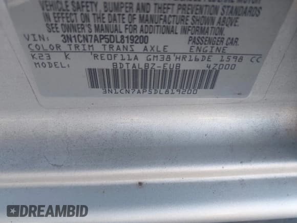 ✅ 2013 Nissan Versa S • VIN: 3N1CN7AP5DL819200 • Лот: 43516117. Опубликован ранее на IAAI с пробегом 116 456 миль. Бесплатный доступ к архиву аукционных продаж из США и подробный отчёт об истории автомобиля на DreamBid. Изображение 9.