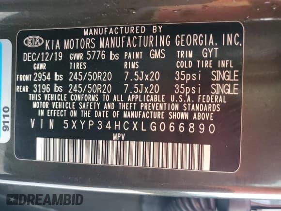 ✅ 2020 Kia Telluride EX • VIN: 5XYP34HCXLG066890 • Lot: 84368084. Listed on Copart with 51,319 mi. Free auction sales archive from the USA and detailed vehicle history report at DreamBid. Image 14.