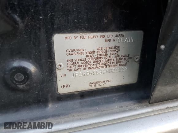 ✅ 2006 Subaru Impreza Outback Special Sports • VIN: JF1GG68636H821888 • Лот: 86195015. Опубликован ранее на Copart с пробегом 170 147 миль. Бесплатный доступ к архиву аукционных продаж из США и подробный отчёт об истории автомобиля на DreamBid. Изображение 13.