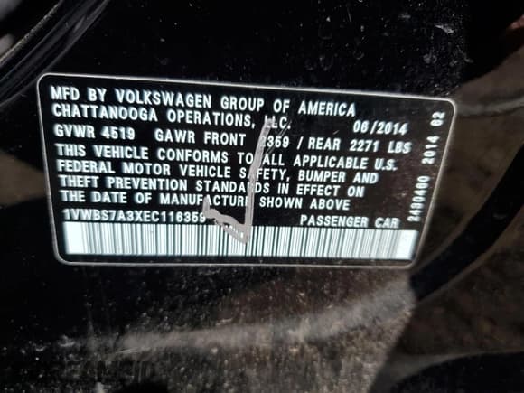 ✅ 2014 Volkswagen Passat SE • VIN: 1VWBS7A3XEC116359 • Lot: 84961505. Wystawiony na Copart z przebiegiem 146 533 mil. Bezpłatny archiwum sprzedaży aukcyjnych z USA i szczegółowy raport historii pojazdu na DreamBid. Zdjęcie 12.