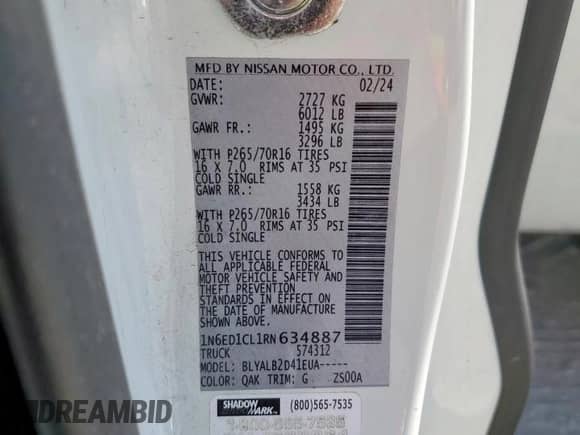 2024 Nissan Frontier S with VIN 1N6ED1CL1RN634887, listed as a Copart auction lot 86470745 with 49,010 mi miles and Salvage title. Bid and sale history available at DreamBid. Image 12.