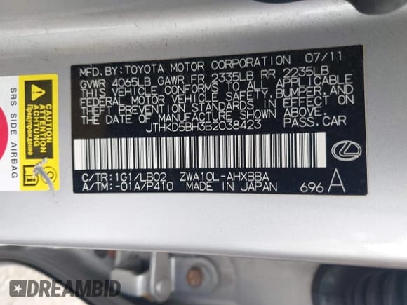 ✅ 2011 Lexus CT 200h • VIN: JTHKD5BH3B2038423 • Lot: 43249789. Wystawiony na IAAI z przebiegiem 165 618 mil. Bezpłatny archiwum sprzedaży aukcyjnych z USA i szczegółowy raport historii pojazdu na DreamBid. Zdjęcie 9.