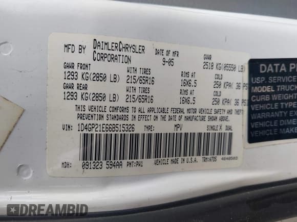 ✅ 2006 Dodge Caravan Cargo • VIN: 1D4GP21E66B515326 • Lot: 41611035. Listed on IAAI with 61,398 mi. Free auction sales archive from the USA and detailed vehicle history report at DreamBid. Image 9.