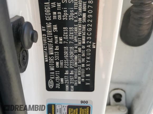 ✅ 2012 Kia Sorento EX • VIN: 5XYKUDA23CG229078 • Lot: 89669735. Listed on Copart with 168,259 mi. Free auction sales archive from the USA and detailed vehicle history report at DreamBid. Image 14.