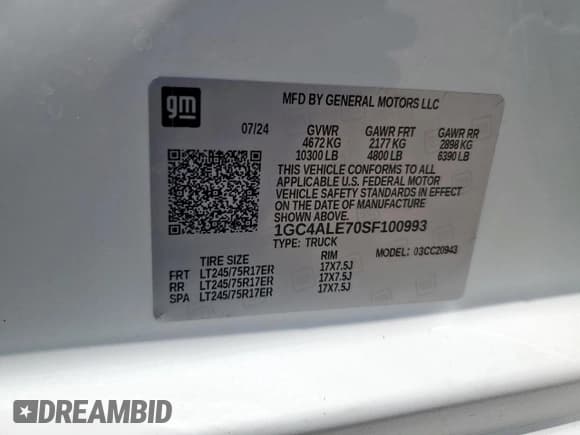✅ 2025 Chevrolet Silverado 1500 • VIN: 1GC4ALE70SF100993 • Лот: 69656395. Опубликован ранее на Copart с пробегом 23 077 миль. Бесплатный доступ к архиву аукционных продаж из США и подробный отчёт об истории автомобиля на DreamBid. Изображение 12.