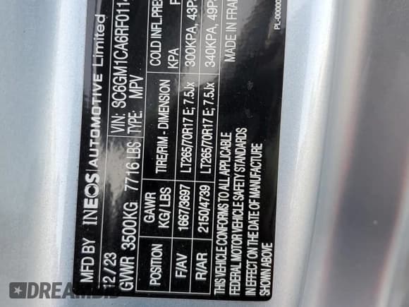 ✅ 2024 Ineos Grenadier • VIN: SC6GM1CA6RF011481 • Lot: 87733015. Wystawiony na Copart z przebiegiem Nie podano. Bezpłatny archiwum sprzedaży aukcyjnych z USA i szczegółowy raport historii pojazdu na DreamBid. Zdjęcie 15.