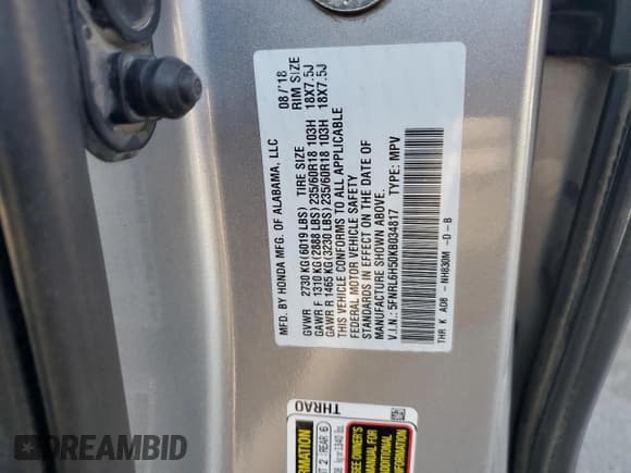 ✅ 2019 Honda Odyssey EX • VIN: 5FNRL6H50KB034817 • Lot: 91610495. Listed on Copart with 151,401 mi. Free auction sales archive from the USA and detailed vehicle history report at DreamBid. Image 14.