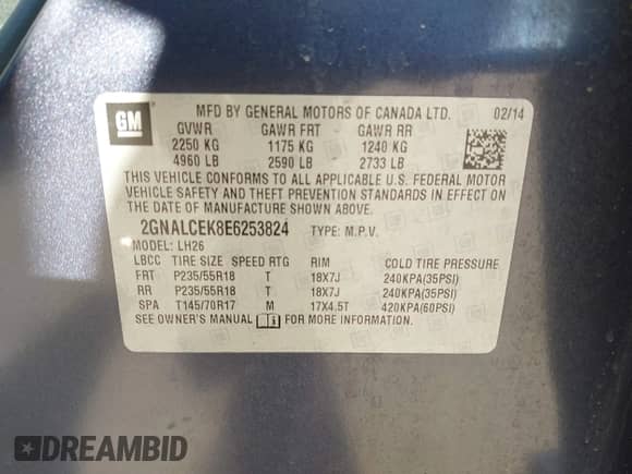 2014 Chevrolet Equinox LT с VIN 2GNALCEK8E6253824, выставлен на аукционе IAAI как лот 43185947 с пробегом 108 870 миль миль и . История ставок и продаж доступна на DreamBid. Изображение 9.