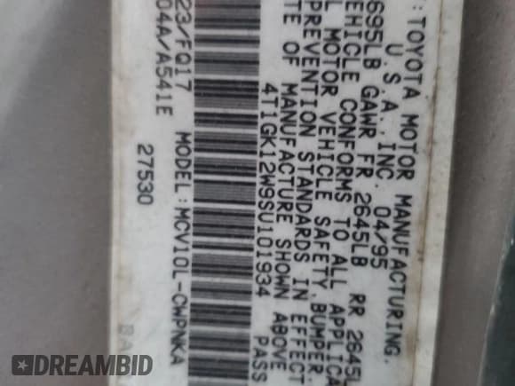 ✅ 1995 Toyota Camry LE • VIN: 4T1GK12W9SU101934 • Lot: 76351094. Wystawiony na Copart z przebiegiem 247 168 mil. Bezpłatny archiwum sprzedaży aukcyjnych z USA i szczegółowy raport historii pojazdu na DreamBid. Zdjęcie 12.