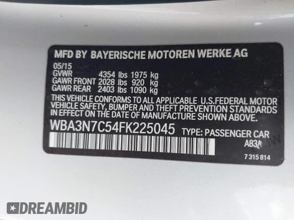 ✅ 2015 BMW 4 Series 428i • VIN: WBA3N7C54FK225045 • Lot: 42042980. Listed on IAAI with 72,909 mi. Free auction sales archive from the USA and detailed vehicle history report at DreamBid. Image 9.