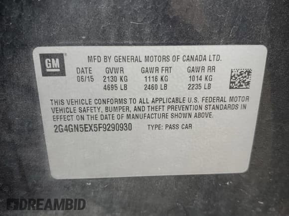 ✅ 2015 Buick Regal Premium I • VIN: 2G4GN5EX5F9290930 • Lot: 59689965. Listed on Copart with 157,623 mi. Free auction sales archive from the USA and detailed vehicle history report at DreamBid. Image 13.