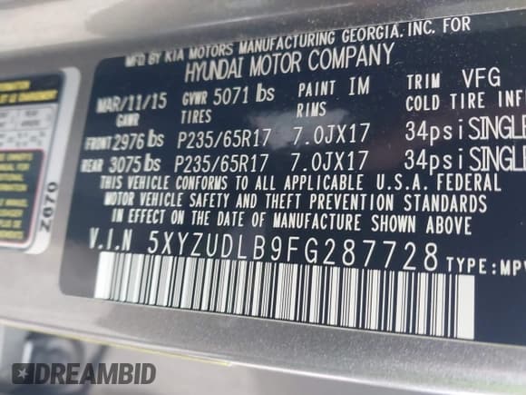 ✅ 2015 Hyundai Santa Fe • VIN: 5XYZUDLB9FG287728 • Лот: 43578765. Опубликован ранее на IAAI с пробегом 45 459 миль. Бесплатный доступ к архиву аукционных продаж из США и подробный отчёт об истории автомобиля на DreamBid. Изображение 9.