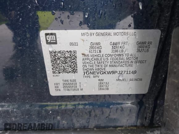 ✅ 2023 Chevrolet Traverse LT Cloth • VIN: 1GNEVGKW9PJ271149 • Лот: 42353473. Опубликован ранее на IAAI с пробегом 18 500 миль. Бесплатный доступ к архиву аукционных продаж из США и подробный отчёт об истории автомобиля на DreamBid. Изображение 9.