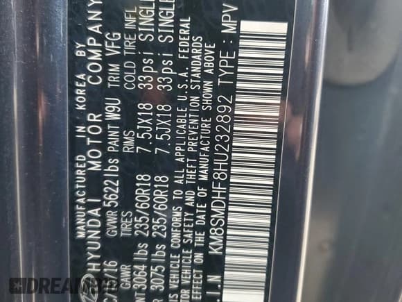 ✅ 2017 Hyundai Santa Fe SE • VIN: KM8SMDHF8HU232892 • Lot: 80530245. Wystawiony na Copart z przebiegiem 106 571 mil. Bezpłatny archiwum sprzedaży aukcyjnych z USA i szczegółowy raport historii pojazdu na DreamBid. Zdjęcie 13.