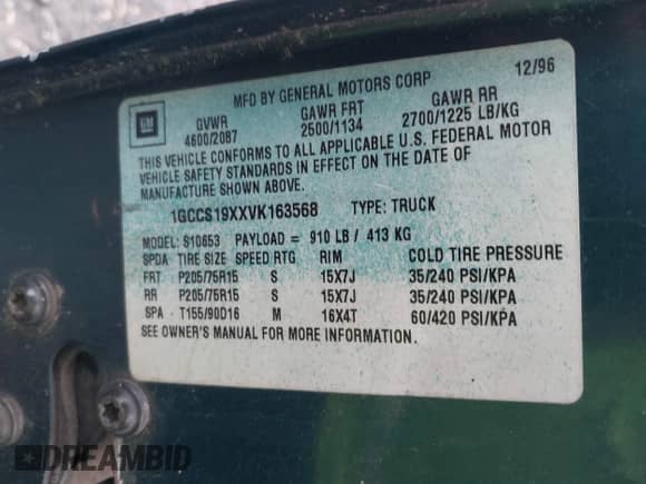 1997 Chevrolet S-10 LS с VIN 1GCCS19XXVK163568, выставлен на аукционе IAAI как лот 42521495 с пробегом 218 375 миль миль и . История ставок и продаж доступна на DreamBid. Изображение 9.