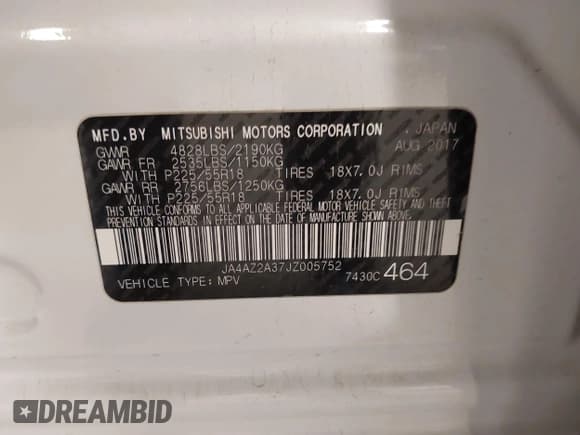 ✅ 2018 Mitsubishi Outlander ES • VIN: JA4AZ2A37JZ005752 • Lot: 43497059. Listed on IAAI with 63,459 mi. Free auction sales archive from the USA and detailed vehicle history report at DreamBid. Image 9.