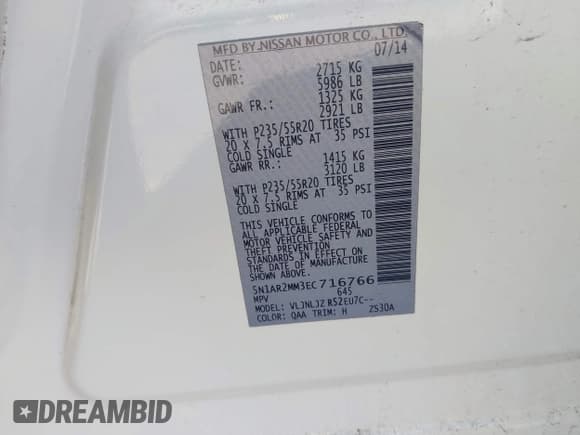 ✅ 2014 Nissan Pathfinder SL • VIN: 5N1AR2MM3EC716766 • Lot: 43764070. Wystawiony na IAAI z przebiegiem 205 031 mil. Bezpłatny archiwum sprzedaży aukcyjnych z USA i szczegółowy raport historii pojazdu na DreamBid. Zdjęcie 9.