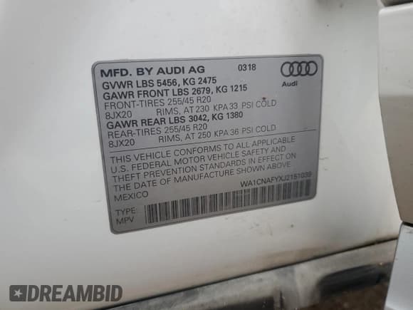 ✅ 2018 Audi Q5 Prestige • VIN: WA1CNAFYXJ2151039 • Lot: 82733345. Wystawiony na Copart z przebiegiem 61 283 mil. Bezpłatny archiwum sprzedaży aukcyjnych z USA i szczegółowy raport historii pojazdu na DreamBid. Zdjęcie 13.