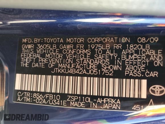 ✅ 2010 Scion xD • VIN: JTKKU4B42AJ051752 • Lot: 57180715. Wystawiony na Copart z przebiegiem 114 126 mil. Bezpłatny archiwum sprzedaży aukcyjnych z USA i szczegółowy raport historii pojazdu na DreamBid. Zdjęcie 12.