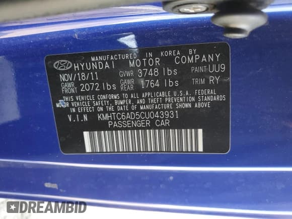 ✅ 2012 Hyundai Veloster w/Black Int • VIN: KMHTC6AD5CU043931 • Lot: 43806195. Wystawiony na Copart z przebiegiem 160 460 mil. Bezpłatny archiwum sprzedaży aukcyjnych z USA i szczegółowy raport historii pojazdu na DreamBid. Zdjęcie 13.