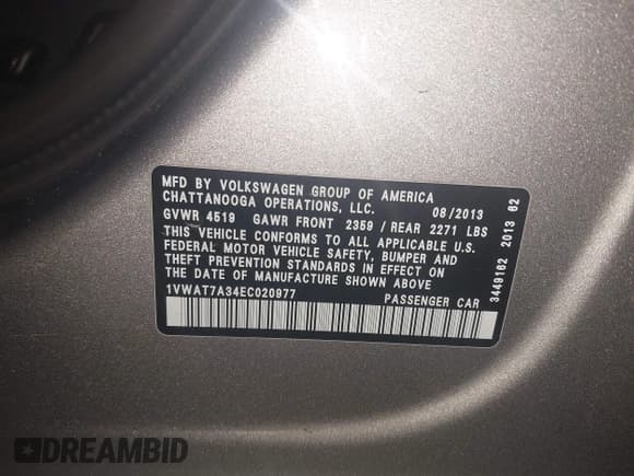 ✅ 2014 Volkswagen Passat S • VIN: 1VWAT7A34EC020977 • Lot: 43627467. Listed on IAAI with 152,678 mi. Free auction sales archive from the USA and detailed vehicle history report at DreamBid. Image 9.