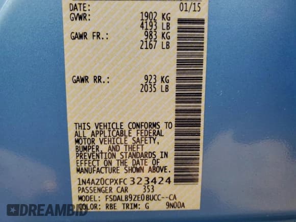 ✅ 2015 Nissan LEAF SL • VIN: 1N4AZ0CPXFC323424 • Lot: 93841125. Listed on Copart with 31,623 mi. Free auction sales archive from the USA and detailed vehicle history report at DreamBid. Image 13.