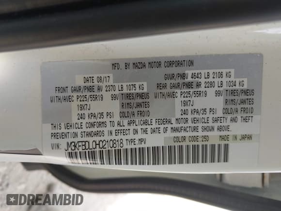 ✅ 2017 Mazda CX-5 Grand Touring • VIN: JM3KFBDL0H0210818 • Lot: 43203471. Wystawiony na IAAI z przebiegiem 104 966 mil. Bezpłatny archiwum sprzedaży aukcyjnych z USA i szczegółowy raport historii pojazdu na DreamBid. Zdjęcie 9.