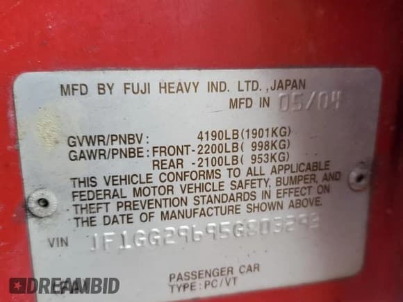 ✅ 2005 Subaru Impreza WRX • VIN: JF1GG29695G803293 • Lot: 61858475. Listed on Copart with 238,655 mi. Free auction sales archive from the USA and detailed vehicle history report at DreamBid. Image 12.