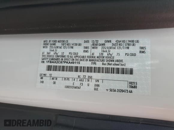 ✅ 2023 Ford Transit Passenger XL • VIN: 1FBAX2C87PKA49115 • Lot: 71051915. Listed on Copart with 50,664 mi. Free auction sales archive from the USA and detailed vehicle history report at DreamBid. Image 13.