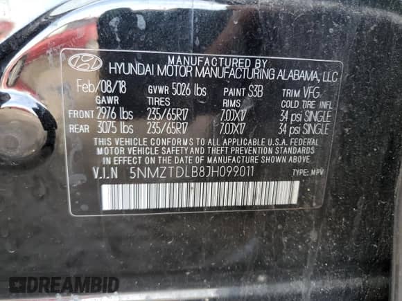 ✅ 2018 Hyundai Santa Fe 2.4L • VIN: 5NMZTDLB8JH099011 • Lot: 38199223. Wystawiony na Copart z przebiegiem 92 458 mil mil. Skorzystaj z bezpłatnego archiwum sprzedaży aukcyjnych z USA i zobacz szczegółowy raport historii pojazdu na DreamBid. Zdjęcie 13.