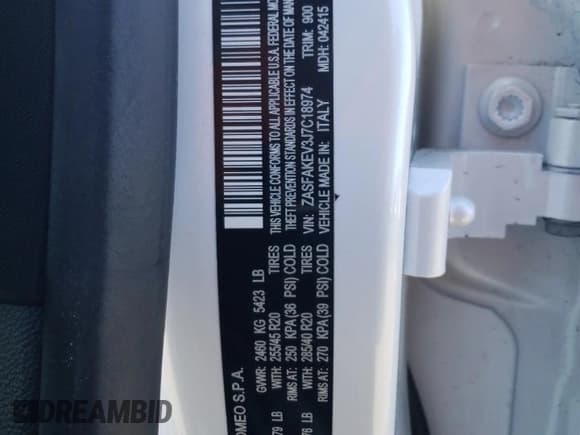 ✅ 2018 Alfa Romeo Stelvio • VIN: ZASFAKEV3J7C18974 • Lot: 46102715. Listed on Copart with 74,980 mi. Free auction sales archive from the USA and detailed vehicle history report at DreamBid. Image 13.