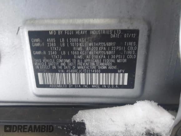 ✅ 2013 Subaru Outback Limited • VIN: 4S4BRCJC7D3214900 • Lot: 43787370. Listed on IAAI with 175,106 mi. Free auction sales archive from the USA and detailed vehicle history report at DreamBid. Image 9.