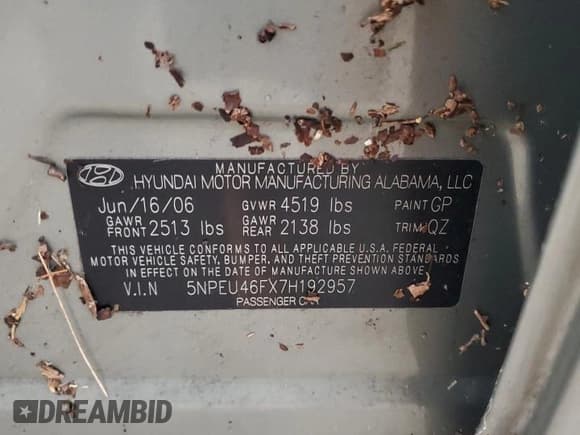 ✅ 2007 Hyundai Sonata SE • VIN: 5NPEU46FX7H192957 • Лот: 75416324. Опубликован ранее на Copart с пробегом Не указан. Бесплатный доступ к архиву аукционных продаж из США и подробный отчёт об истории автомобиля на DreamBid. Изображение 13.