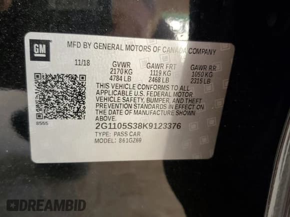 ✅ 2019 Chevrolet Impala Premier • VIN: 2G1105S38K9123376 • Лот: 61763704. Опубликован ранее на Copart с пробегом 124 320 миль. Бесплатный доступ к архиву аукционных продаж из США и подробный отчёт об истории автомобиля на DreamBid. Изображение 14.