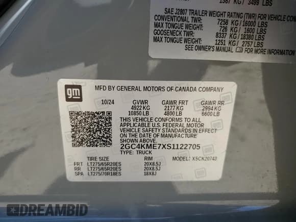 ✅ 2025 Chevrolet Silverado 2500HD Custom • VIN: 2GC4KME7XS1122705 • Lot: 56422895. Wystawiony na Copart z przebiegiem 7 276 mil. Bezpłatny archiwum sprzedaży aukcyjnych z USA i szczegółowy raport historii pojazdu na DreamBid. Zdjęcie 12.