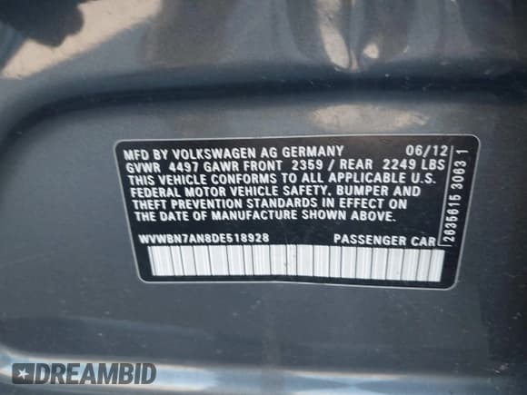 ✅ 2013 Volkswagen CC R-Line • VIN: WVWBN7AN8DE518928 • Lot: 43631672. Wystawiony na IAAI z przebiegiem 109 955 mil. Bezpłatny archiwum sprzedaży aukcyjnych z USA i szczegółowy raport historii pojazdu na DreamBid. Zdjęcie 9.