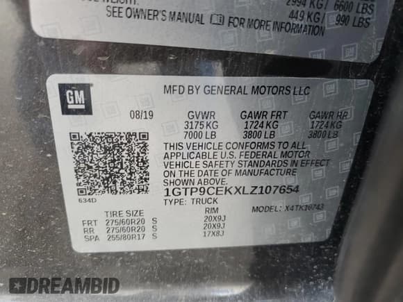 ✅ 2020 GMC Sierra 1500 Elevation • VIN: 1GTP9CEKXLZ107654 • Lot: 86627895. Listed on Copart with 82,831 mi. Free auction sales archive from the USA and detailed vehicle history report at DreamBid. Image 12.