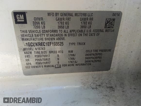 ✅ 2014 Chevrolet Silverado 1500 LT • VIN: 1GCUKREC1EF193525 • Lot: 34765327. Wystawiony na IAAI z przebiegiem 220 965 mil. Bezpłatny archiwum sprzedaży aukcyjnych z USA i szczegółowy raport historii pojazdu na DreamBid. Zdjęcie 9.