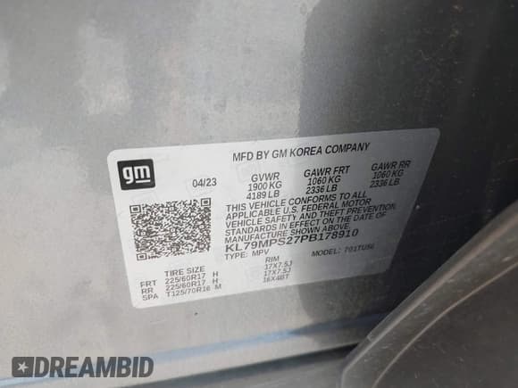 ✅ 2023 Chevrolet TrailBlazer LT • VIN: KL79MPS27PB178910 • Lot: 43258520. Wystawiony na IAAI z przebiegiem 21 811 mil. Bezpłatny archiwum sprzedaży aukcyjnych z USA i szczegółowy raport historii pojazdu na DreamBid. Zdjęcie 9.