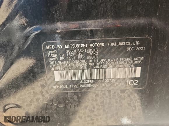 ✅ 2022 Mitsubishi Mirage ES • VIN: ML32FUFJ5NHF03729 • Лот: 90035495. Опубликован ранее на Copart с пробегом 37 759 миль. Бесплатный доступ к архиву аукционных продаж из США и подробный отчёт об истории автомобиля на DreamBid. Изображение 12.