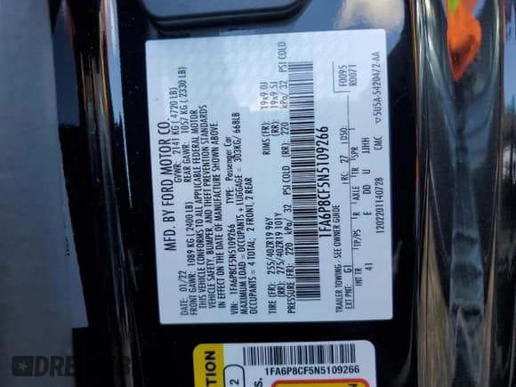 ✅ 2022 Ford Mustang GT • VIN: 1FA6P8CF5N5109266 • Лот: 71253795. Опубликован ранее на Copart с пробегом 19 214 миль. Бесплатный доступ к архиву аукционных продаж из США и подробный отчёт об истории автомобиля на DreamBid. Изображение 12.