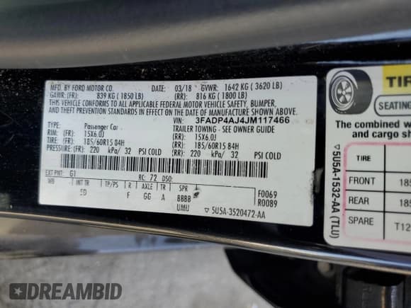 ✅ 2018 Ford Fiesta S • VIN: 3FADP4AJ4JM117466 • Lot: 80747965. Listed on Copart with 95,184 mi. Free auction sales archive from the USA and detailed vehicle history report at DreamBid. Image 12.