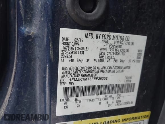 ✅ 2015 Ford Expedition Max Platinum • VIN: 1FMJK1MT3FEF26302 • Lot: 41286061. Wystawiony na IAAI z przebiegiem 147 659 mil. Bezpłatny archiwum sprzedaży aukcyjnych z USA i szczegółowy raport historii pojazdu na DreamBid. Zdjęcie 9.