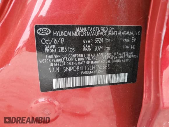 ✅ 2020 Hyundai Elantra SEL • VIN: 5NPD84LF2LH555363 • Lot: 72091905. Listed on Copart with 156,402 mi. Free auction sales archive from the USA and detailed vehicle history report at DreamBid. Image 12.