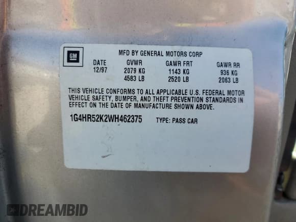 ✅ 1998 Buick LeSabre Limited • VIN: 1G4HR52K2WH462375 • Lot: 42148805. Listed on Copart with 89,911 mi. Free auction sales archive from the USA and detailed vehicle history report at DreamBid. Image 14.