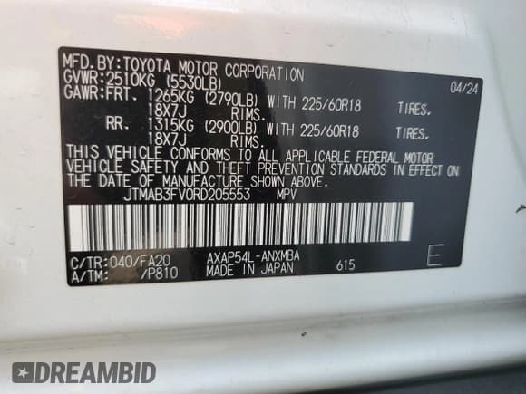 ✅ 2024 Toyota RAV4 SE • VIN: JTMAB3FV0RD205553 • Лот: 69779845. Опубликован ранее на Copart с пробегом 43 245 миль. Бесплатный доступ к архиву аукционных продаж из США и подробный отчёт об истории автомобиля на DreamBid. Изображение 13.